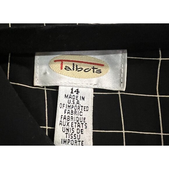 Talbots Maxi Black/White Grid Floral Print Short-Sleeve Dress14 Back-slit 16” - Picture 3 of 4